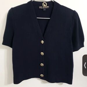 St. John Black Knit Top with Gold Accents